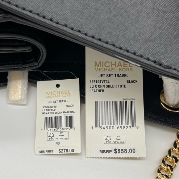 Michael Kors Large X Chain Shoulder Tote Bag
& Trifold Wallet Black - Picture 9 of 12